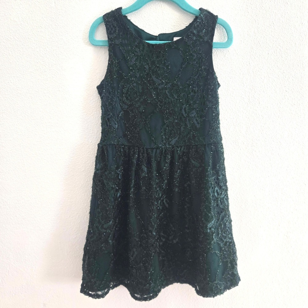 The Childrens Place Girls Green Glitter Lace Keyhole Back Dress Size 6